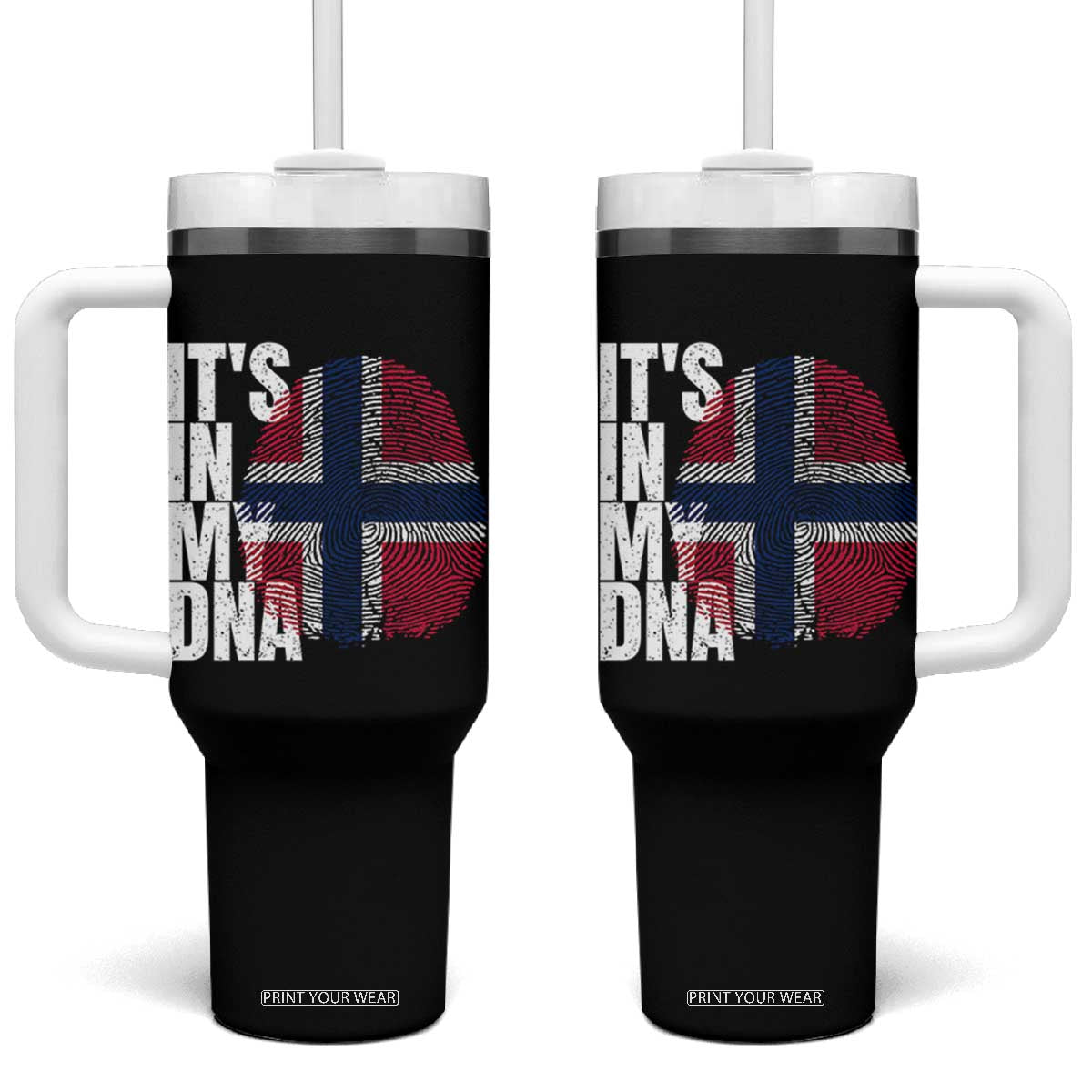 It's in My DNA Norway Norwegian Flag Pride Tumbler With Handle TS14 One Size: 40 oz Black Print Your Wear