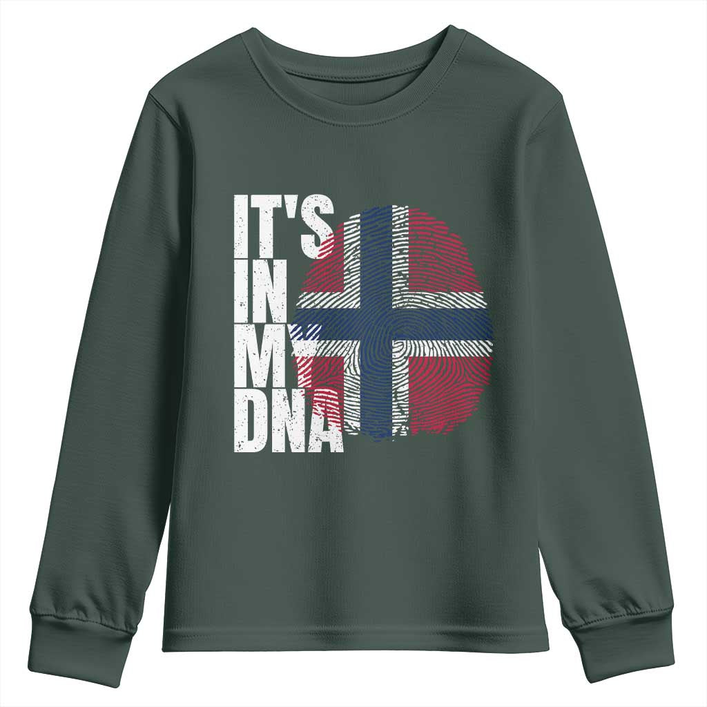 It's in My DNA Norway Norwegian Flag Pride Youth Sweatshirt TS14 Dark Forest Green Print Your Wear