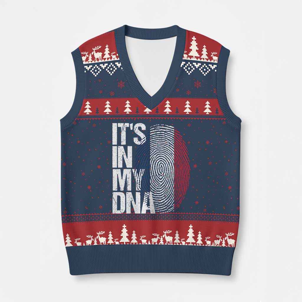 It's in My DNA France French Flag V-Neck Knit Sweater Vest TS14 Navy Red Print Your Wear
