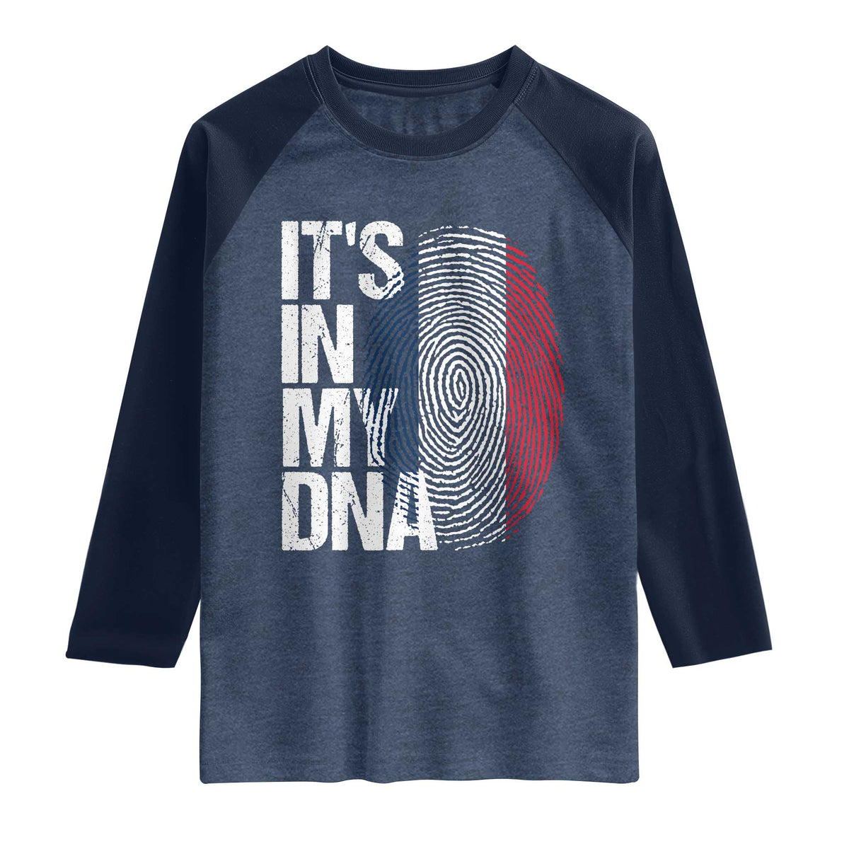 It's in My DNA France French Flag Raglan Shirt TS14 Heather Denim Navy Print Your Wear