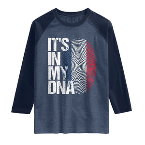 It's in My DNA France French Flag Raglan Shirt TS14 Heather Denim Navy Print Your Wear