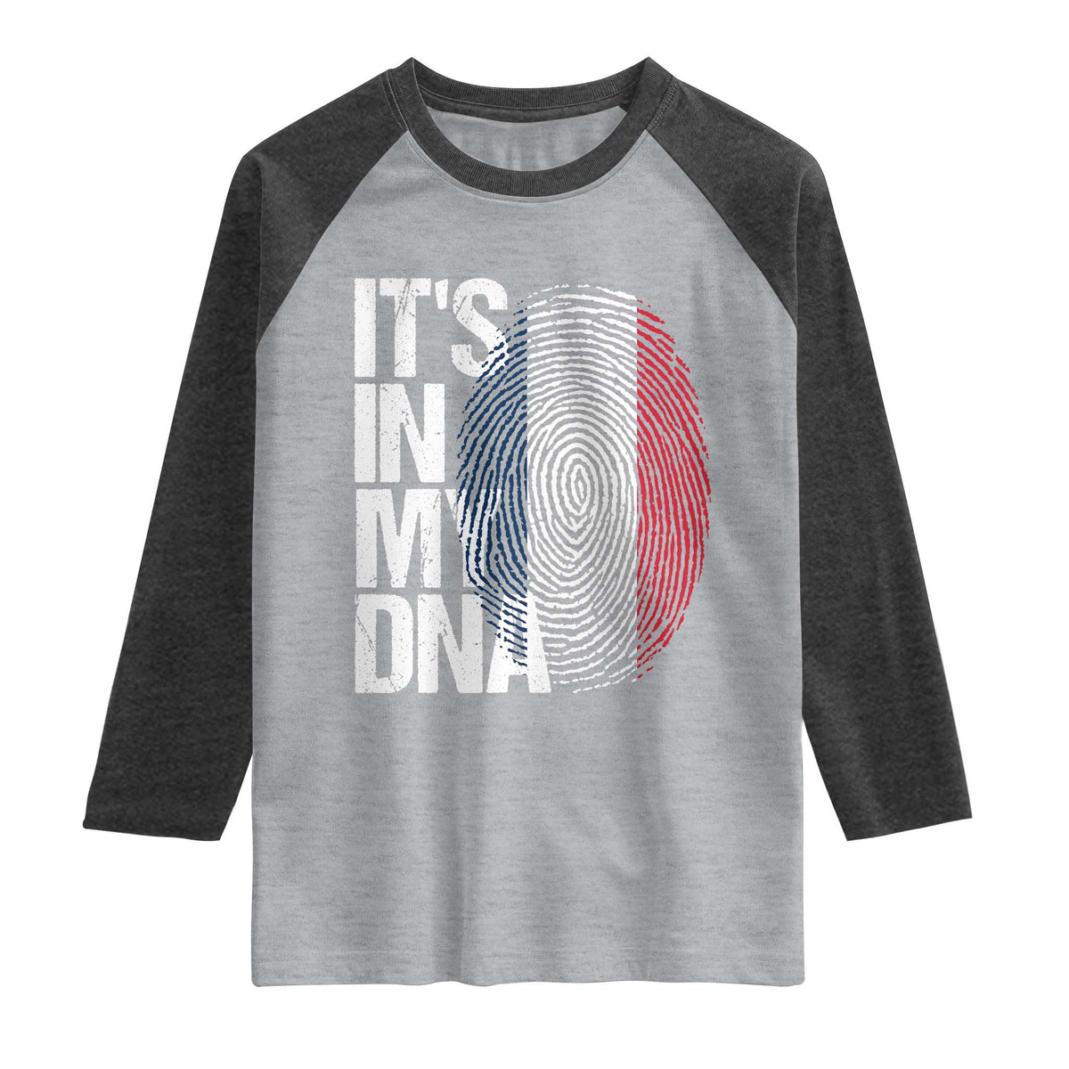 It's in My DNA France French Flag Raglan Shirt TS14 Heather Gray Heather Charcoal Print Your Wear