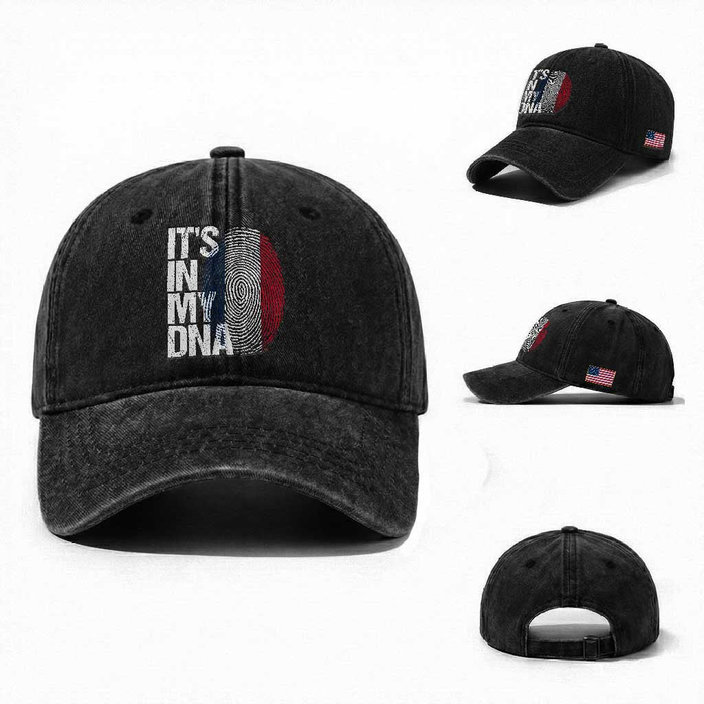 It's in My DNA France French Flag Washed Cotton Baseball Cap TS14 Washed Cap Universal Fit Black Print Your Wear