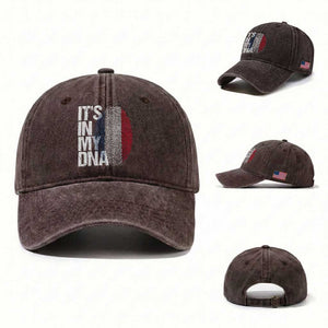 It's in My DNA France French Flag Washed Cotton Baseball Cap TS14 Washed Cap Universal Fit Dark Brown Print Your Wear
