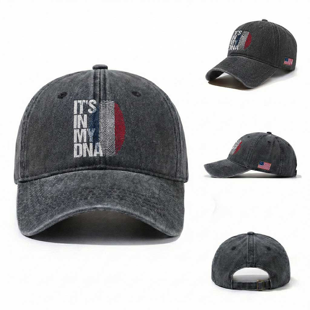 It's in My DNA France French Flag Washed Cotton Baseball Cap TS14 Washed Cap Universal Fit Dark Gray Print Your Wear