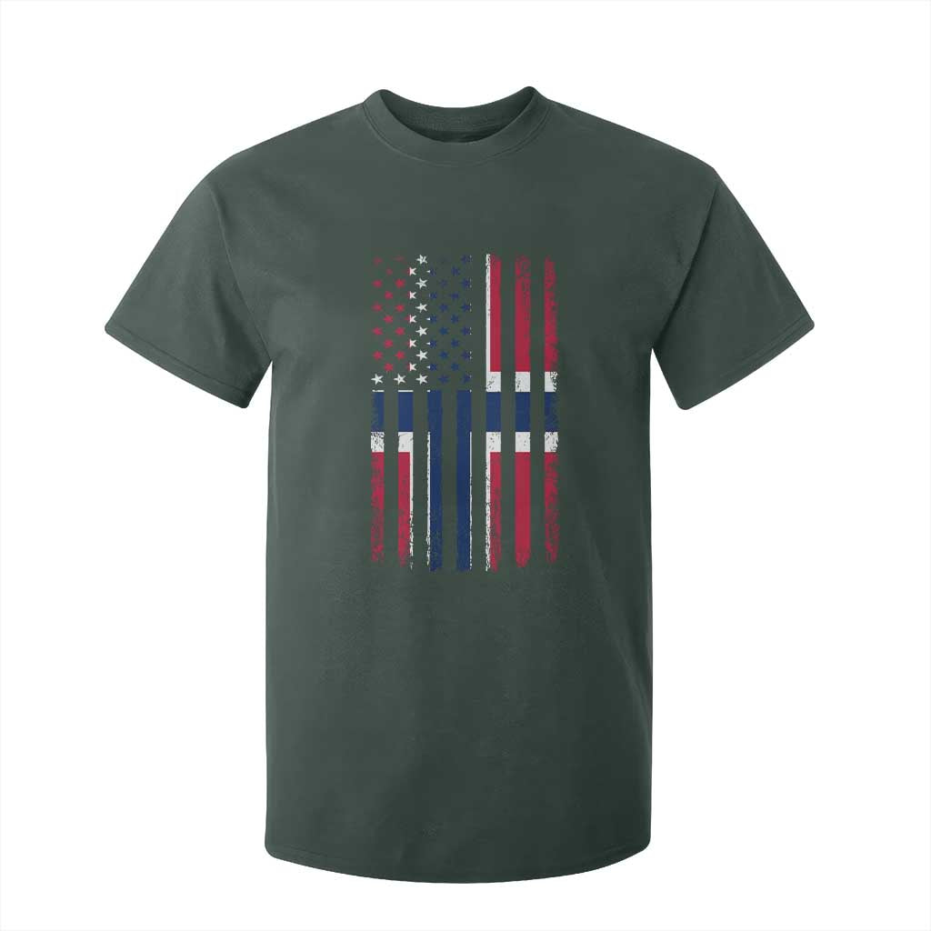 Norwegian Roots Half American Flag USA Norway Pride T Shirt For Kid TS14 Dark Forest Green Print Your Wear