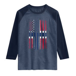 Norwegian Roots Half American Flag USA Norway Pride Raglan Shirt TS14 Heather Denim Navy Print Your Wear