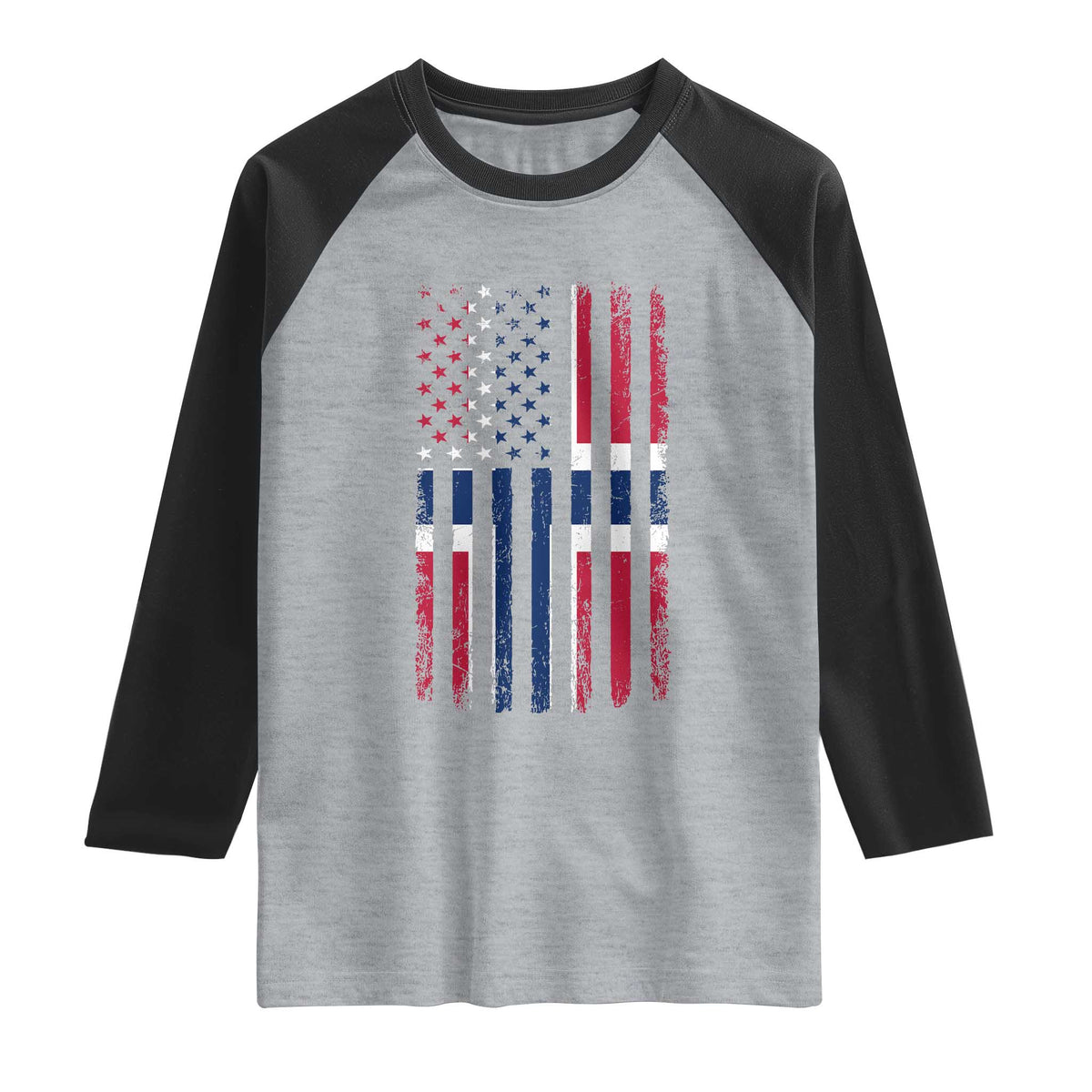 Norwegian Roots Half American Flag USA Norway Pride Raglan Shirt TS14 Heather Gray Black Print Your Wear