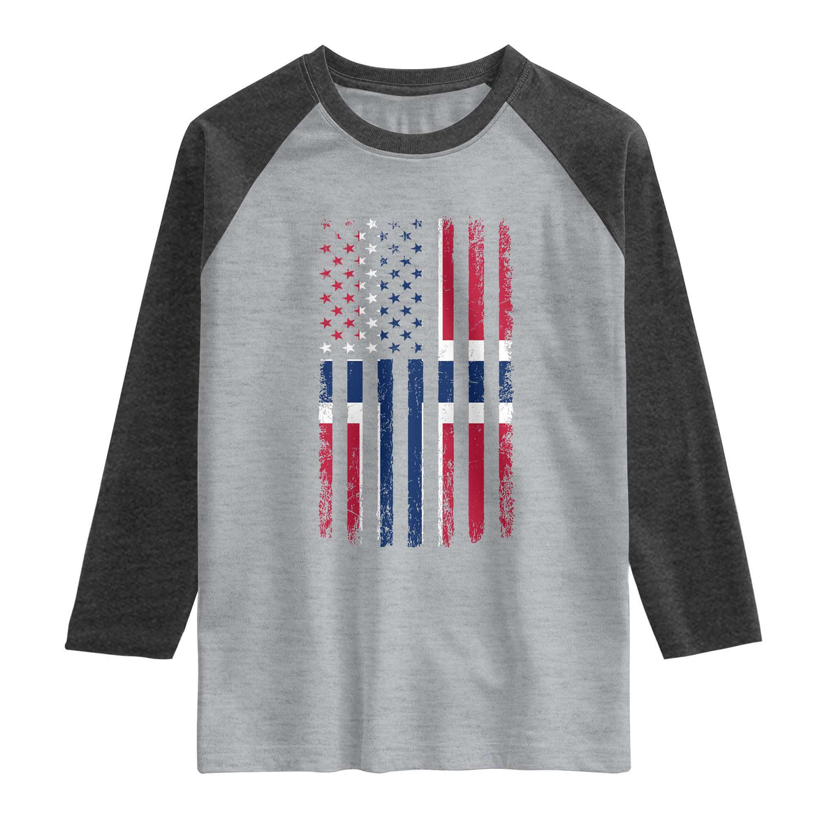 Norwegian Roots Half American Flag USA Norway Pride Raglan Shirt TS14 Heather Gray Heather Charcoal Print Your Wear