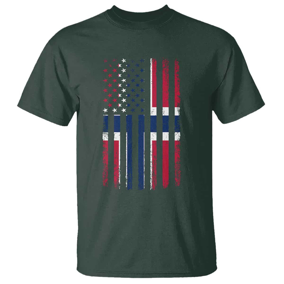 Norwegian Roots Half American Flag USA Norway Pride T Shirt TS14 Dark Forest Green Print Your Wear