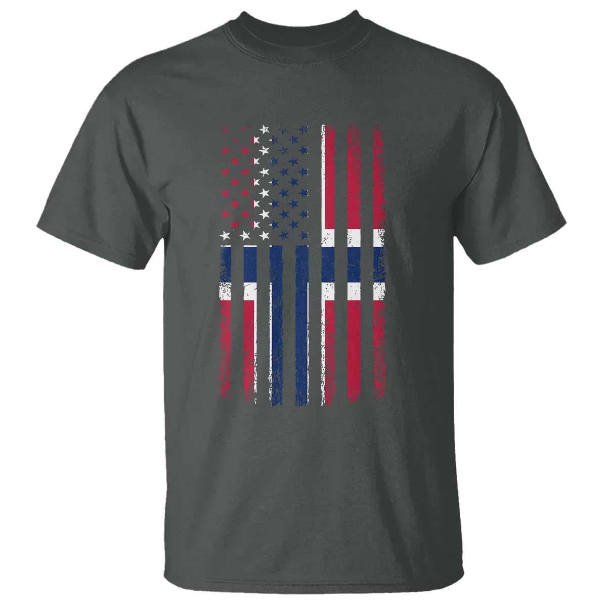 Norwegian Roots Half American Flag USA Norway Pride T Shirt TS14 Dark Heather Print Your Wear