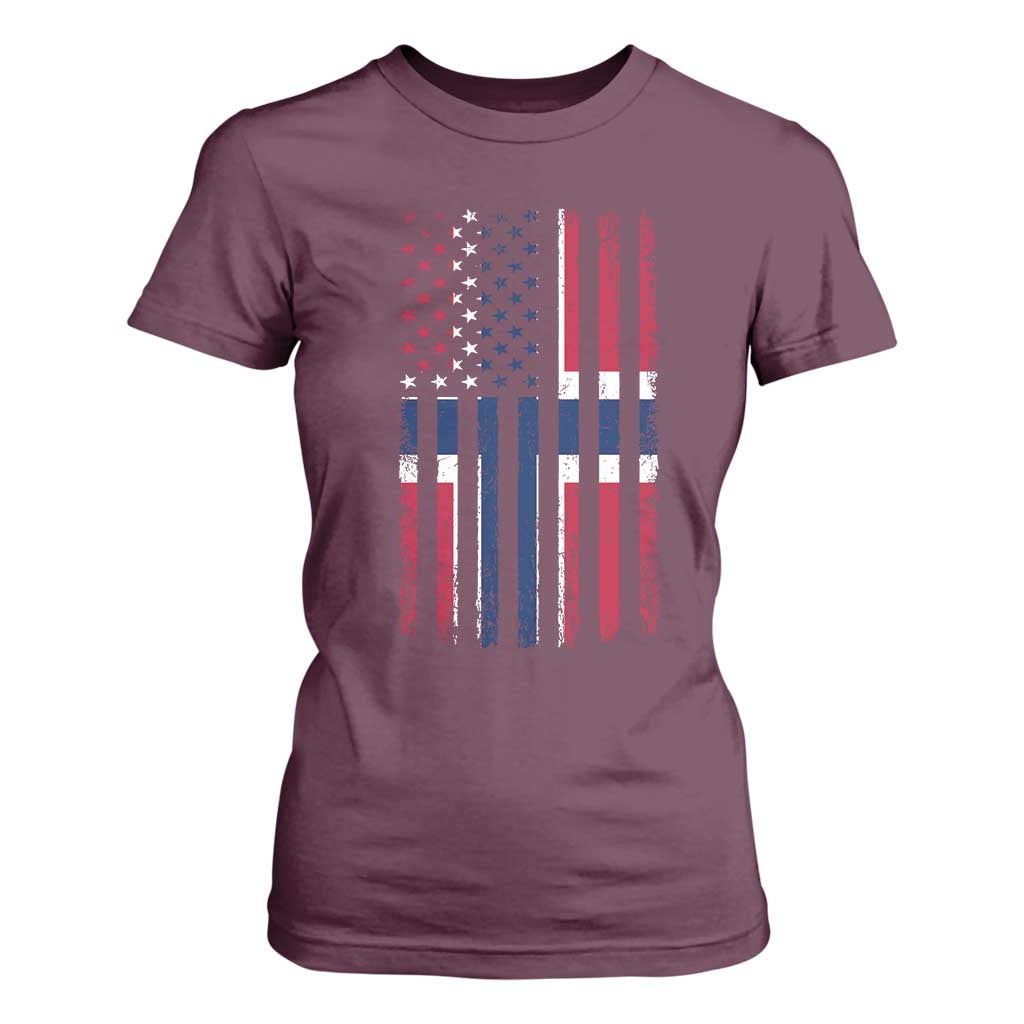 Norwegian Roots Half American Flag USA Norway Pride T Shirt For Women TS14 Maroon Print Your Wear