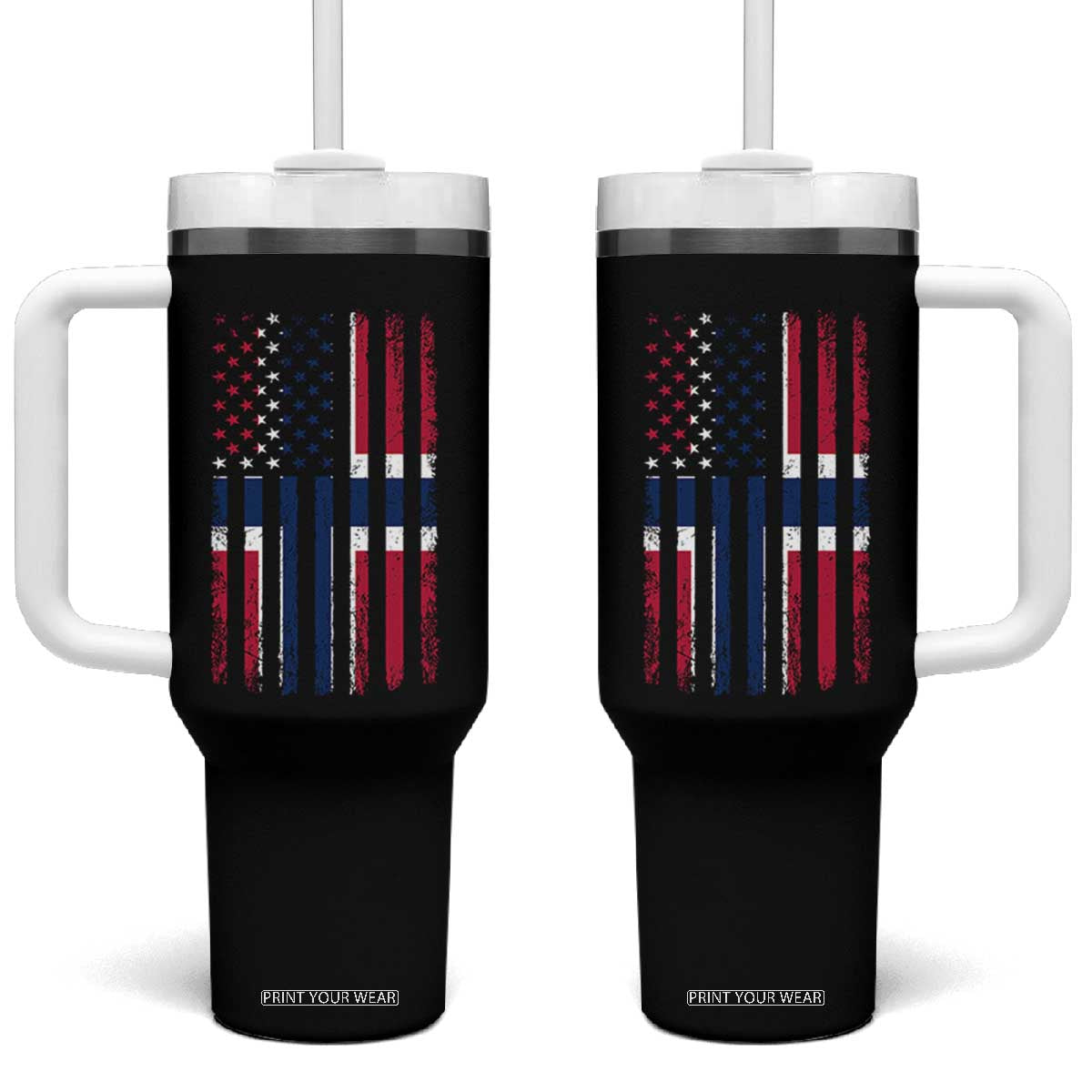 Norwegian Roots Half American Flag USA Norway Pride Tumbler With Handle TS14 One Size: 40 oz Black Print Your Wear
