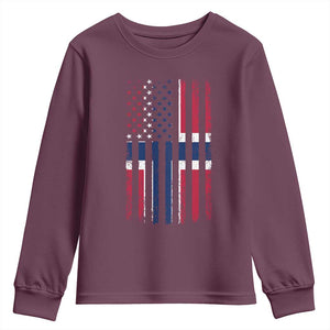 Norwegian Roots Half American Flag USA Norway Pride Youth Sweatshirt TS14 Maroon Print Your Wear