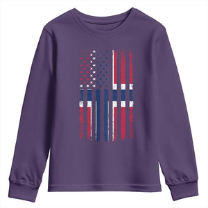 Norwegian Roots Half American Flag USA Norway Pride Youth Sweatshirt TS14 Purple Print Your Wear