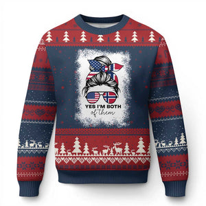 Yes I'm Both of Them Half Norwegian American Ugly Christmas Sweater TS14 Navy Red Print Your Wear