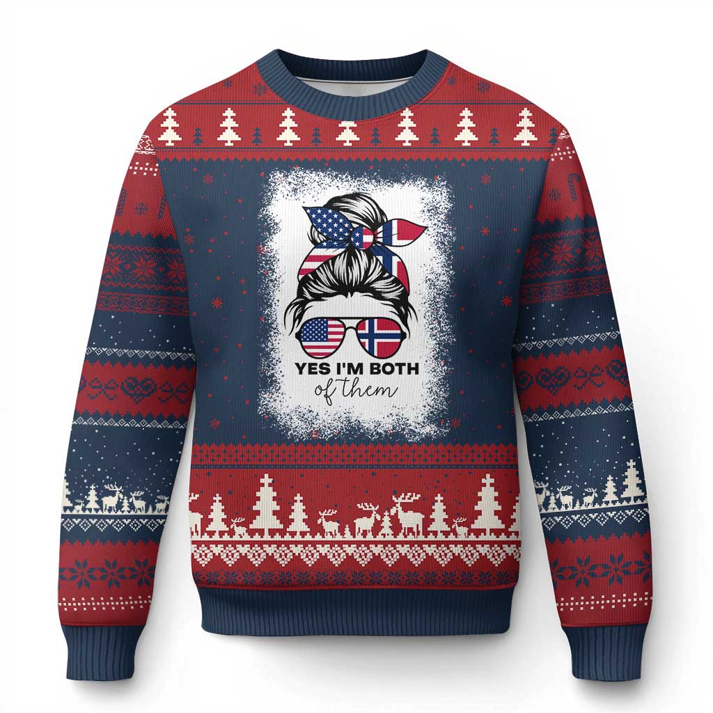 Yes I'm Both of Them Half Norwegian American Ugly Christmas Sweater TS14 Navy Red Print Your Wear