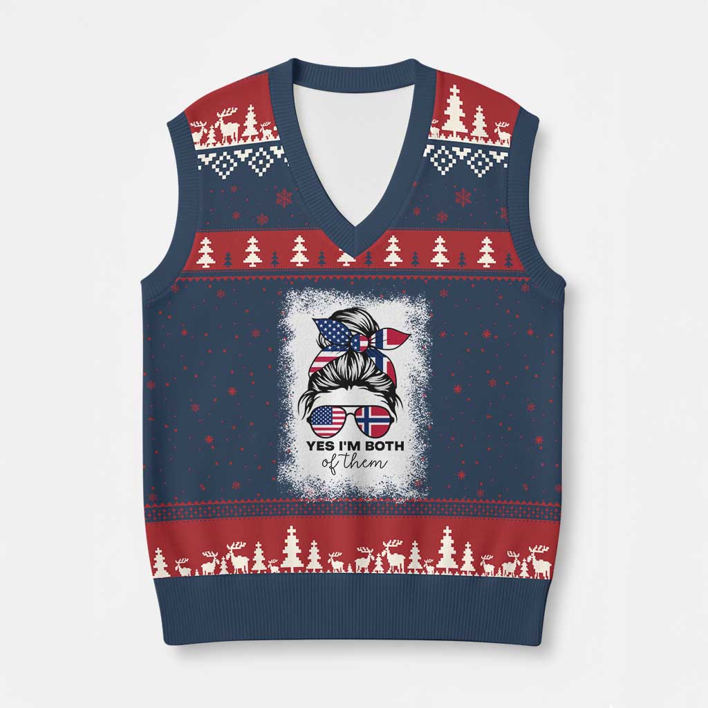 Yes I'm Both of Them Half Norwegian American V-Neck Knit Sweater Vest TS14 Navy Red Print Your Wear