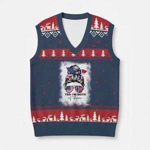 Yes I'm Both of Them Half Norwegian American V-Neck Knit Sweater Vest TS14 Navy Red Print Your Wear