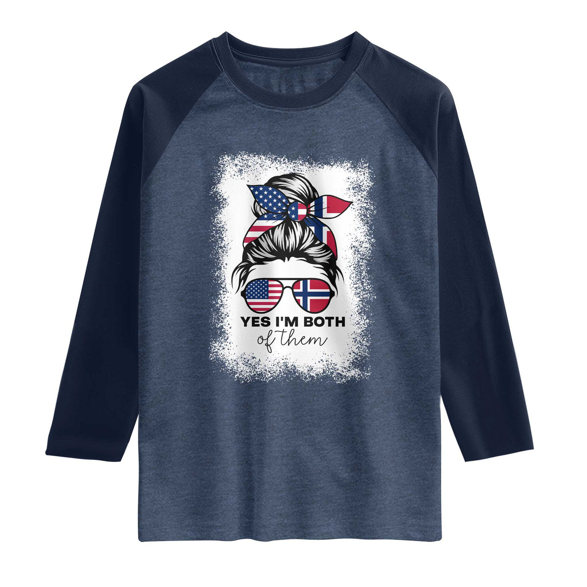 Yes I'm Both of Them Half Norwegian American Raglan Shirt TS14 Heather Denim Navy Print Your Wear