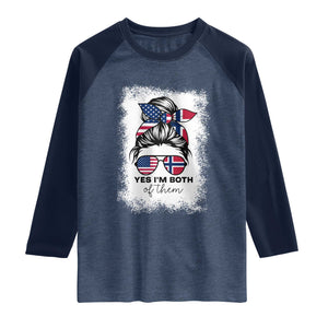 Yes I'm Both of Them Half Norwegian American Raglan Shirt TS14 Heather Denim Navy Print Your Wear