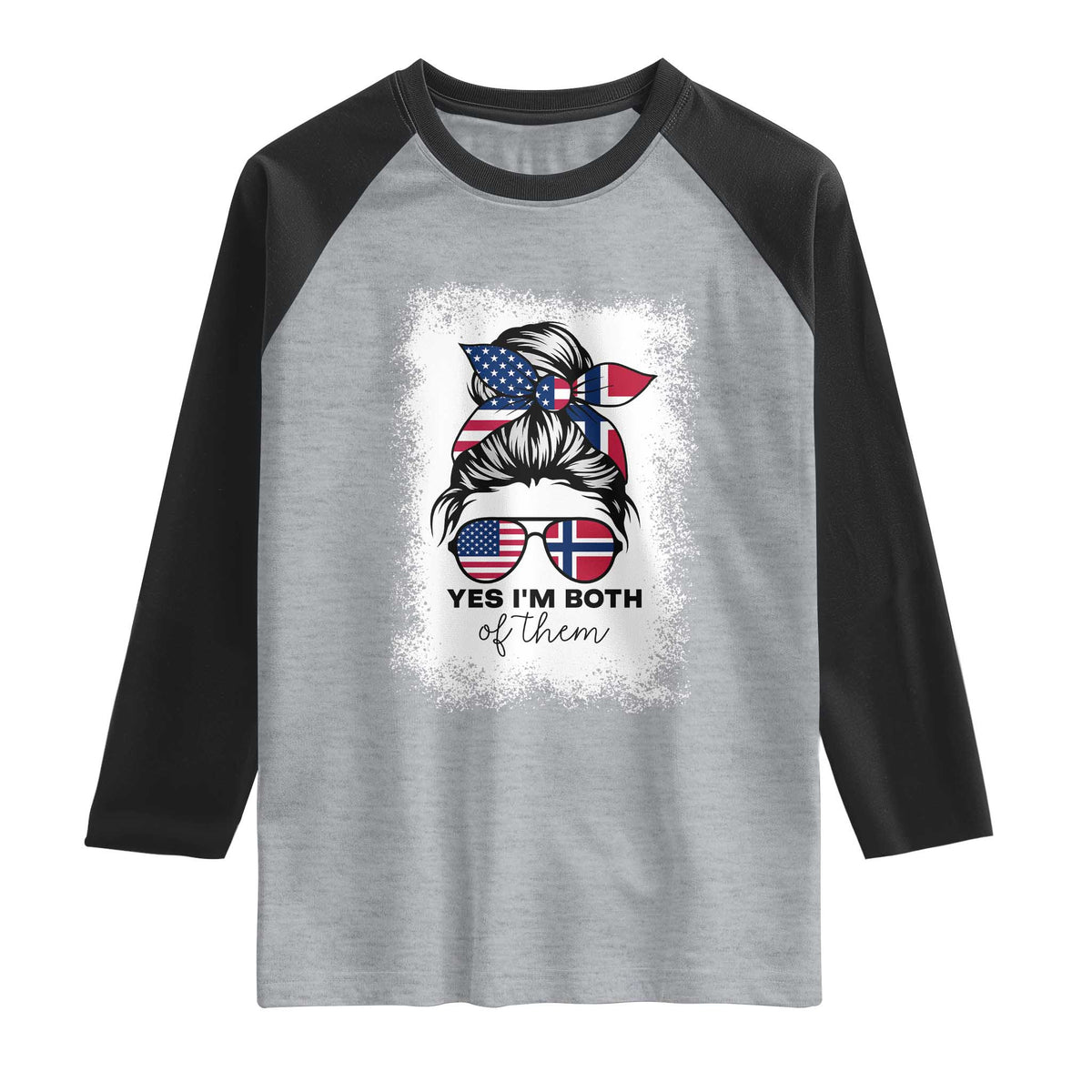 Yes I'm Both of Them Half Norwegian American Raglan Shirt TS14 Heather Gray Black Print Your Wear