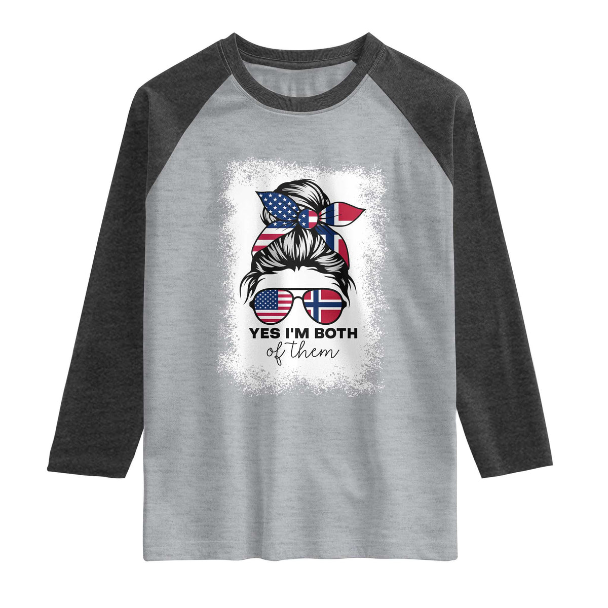 Yes I'm Both of Them Half Norwegian American Raglan Shirt TS14 Heather Gray Heather Charcoal Print Your Wear