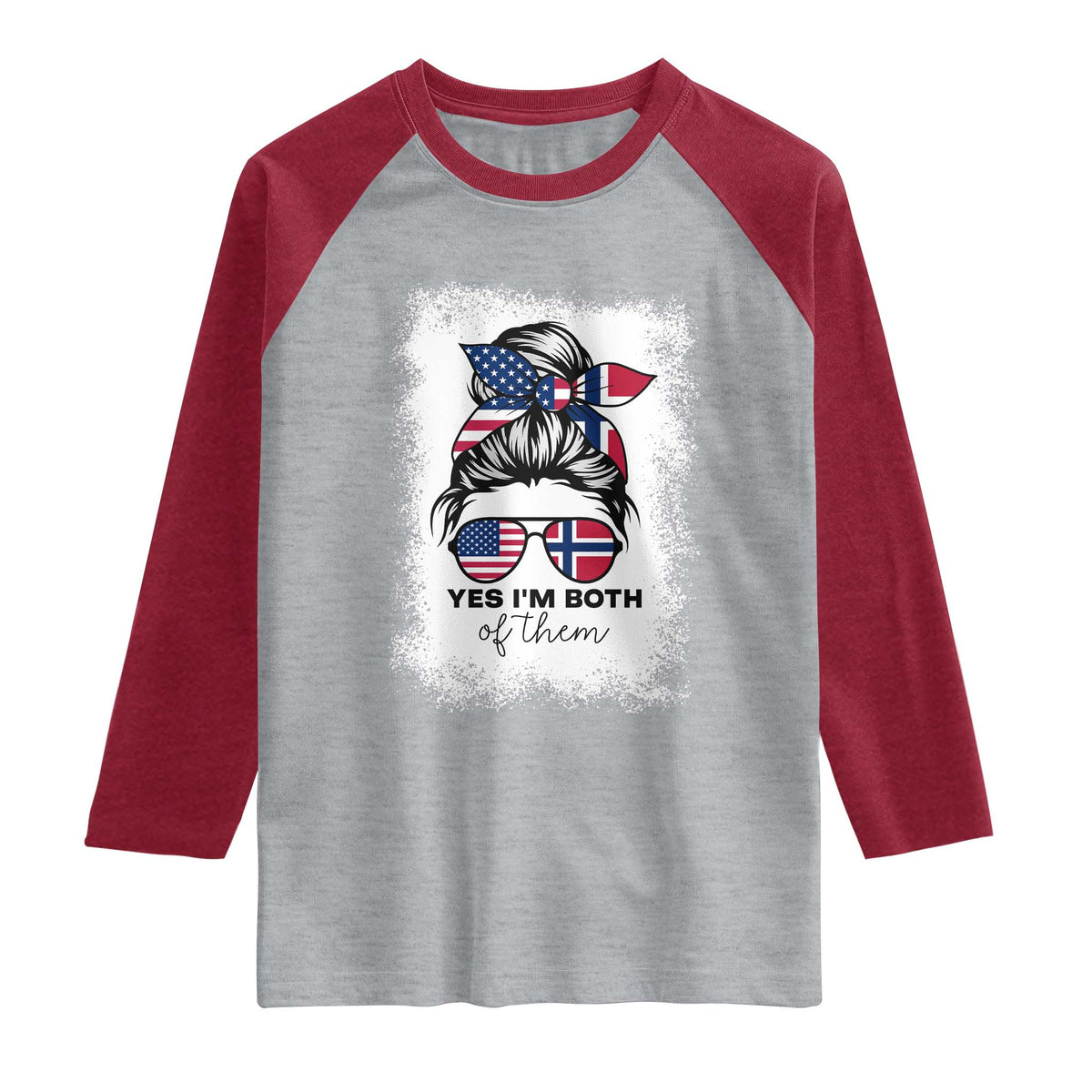 Yes I'm Both of Them Half Norwegian American Raglan Shirt TS14 Heather Gray Heather Red Print Your Wear