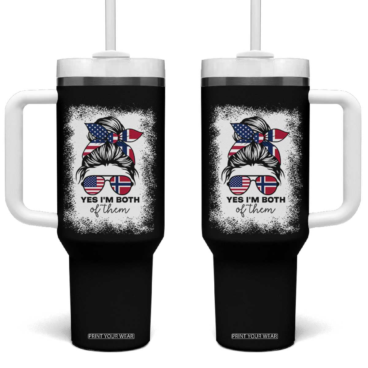 Yes I'm Both of Them Half Norwegian American Tumbler With Handle TS14 One Size: 40 oz Black Print Your Wear