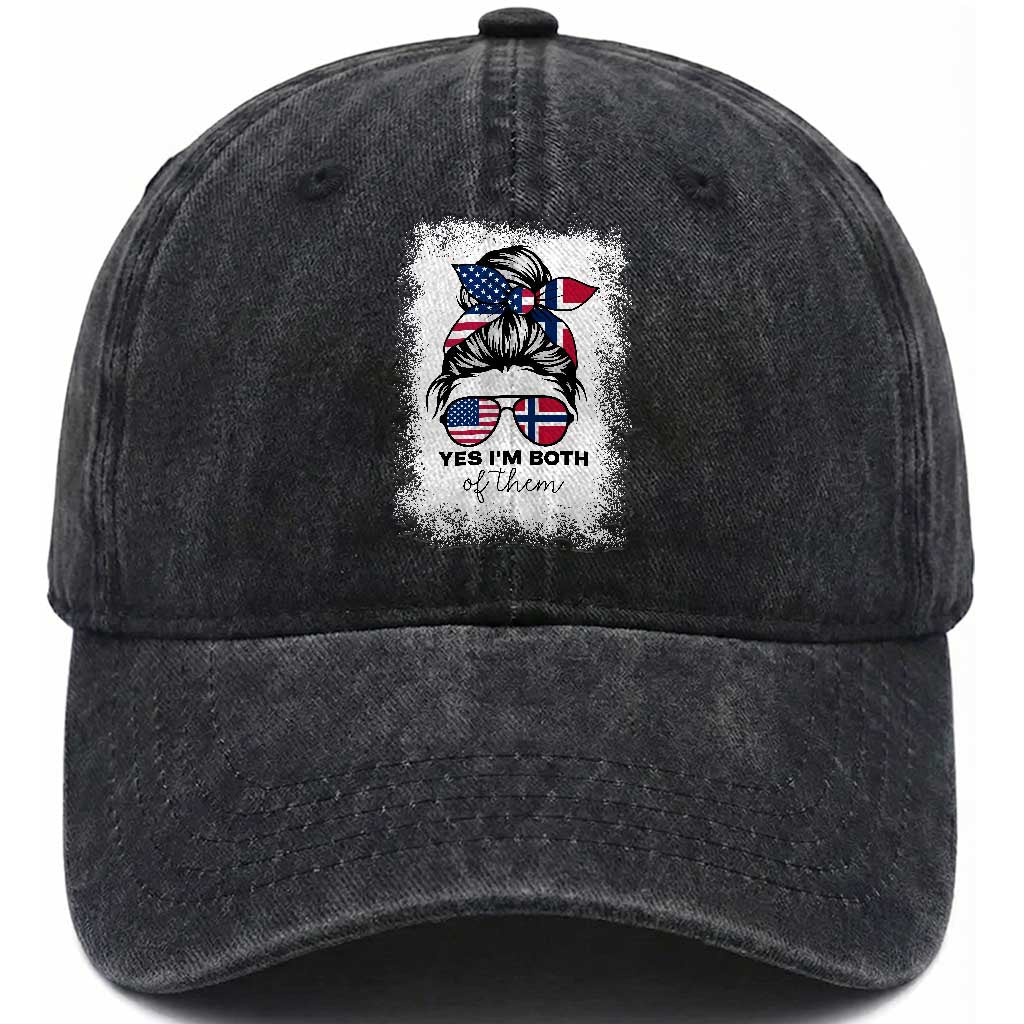Yes I'm Both of Them Half Norwegian American Washed Cotton Baseball Cap TS14 Print Your Wear