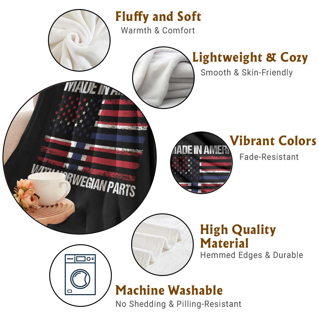 Made in America with Norwegian Parts Throw Blanket Half American Flag USA Norway Pride TS14 Print Your Wear
