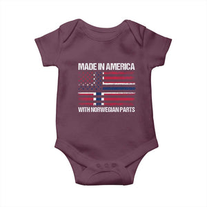 Made in America with Norwegian Parts Baby Onesie Half American Flag USA Norway Pride TS14 Maroon Print Your Wear