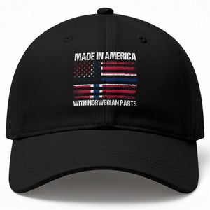 Made in America with Norwegian Parts Baseball Cap Half American Flag USA Norway Pride TS14 Print Your Wear