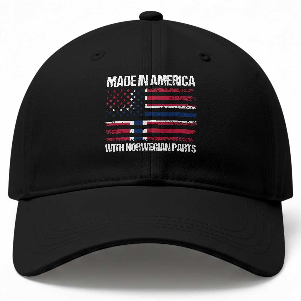 Made in America with Norwegian Parts Baseball Cap Half American Flag USA Norway Pride TS14 Print Your Wear