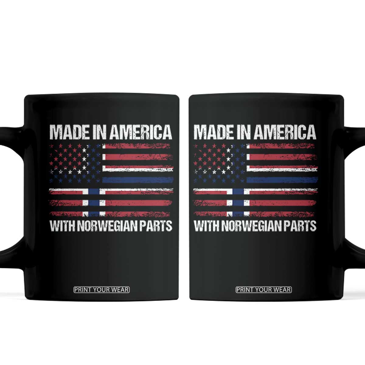 Made in America with Norwegian Parts Coffee Mug Half American Flag USA Norway Pride TS14 Black Print Your Wear