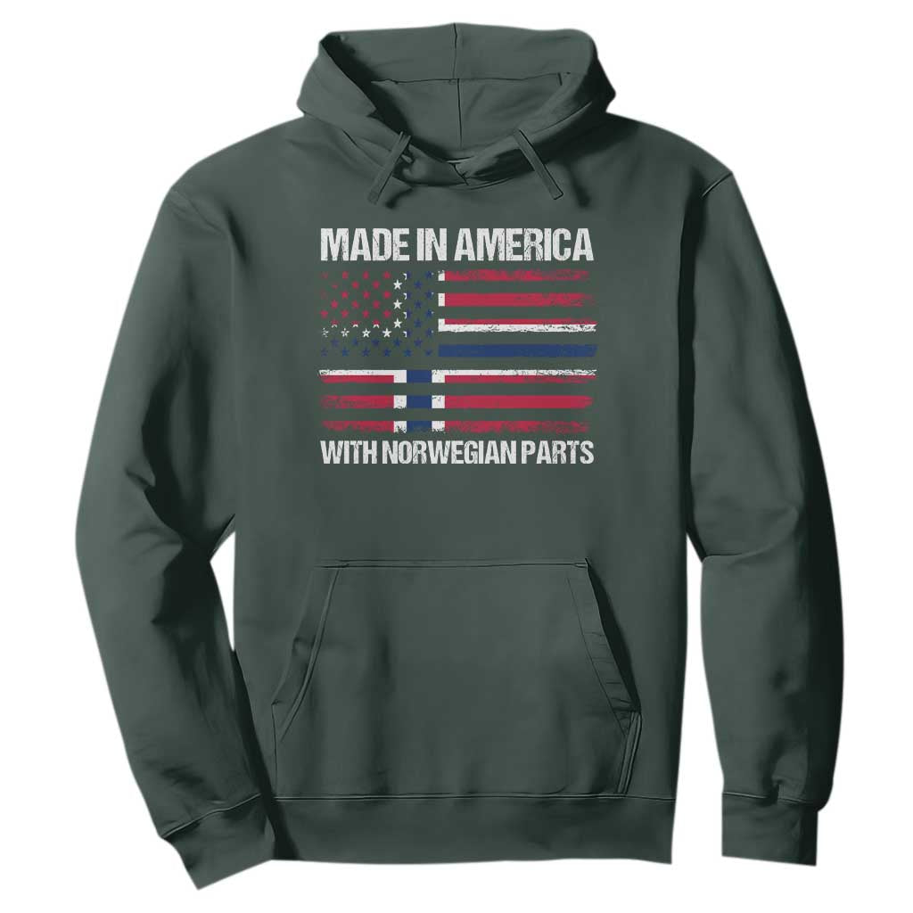 Made in America with Norwegian Parts Hoodie Half American Flag USA Norway Pride TS14 Dark Forest Green Print Your Wear
