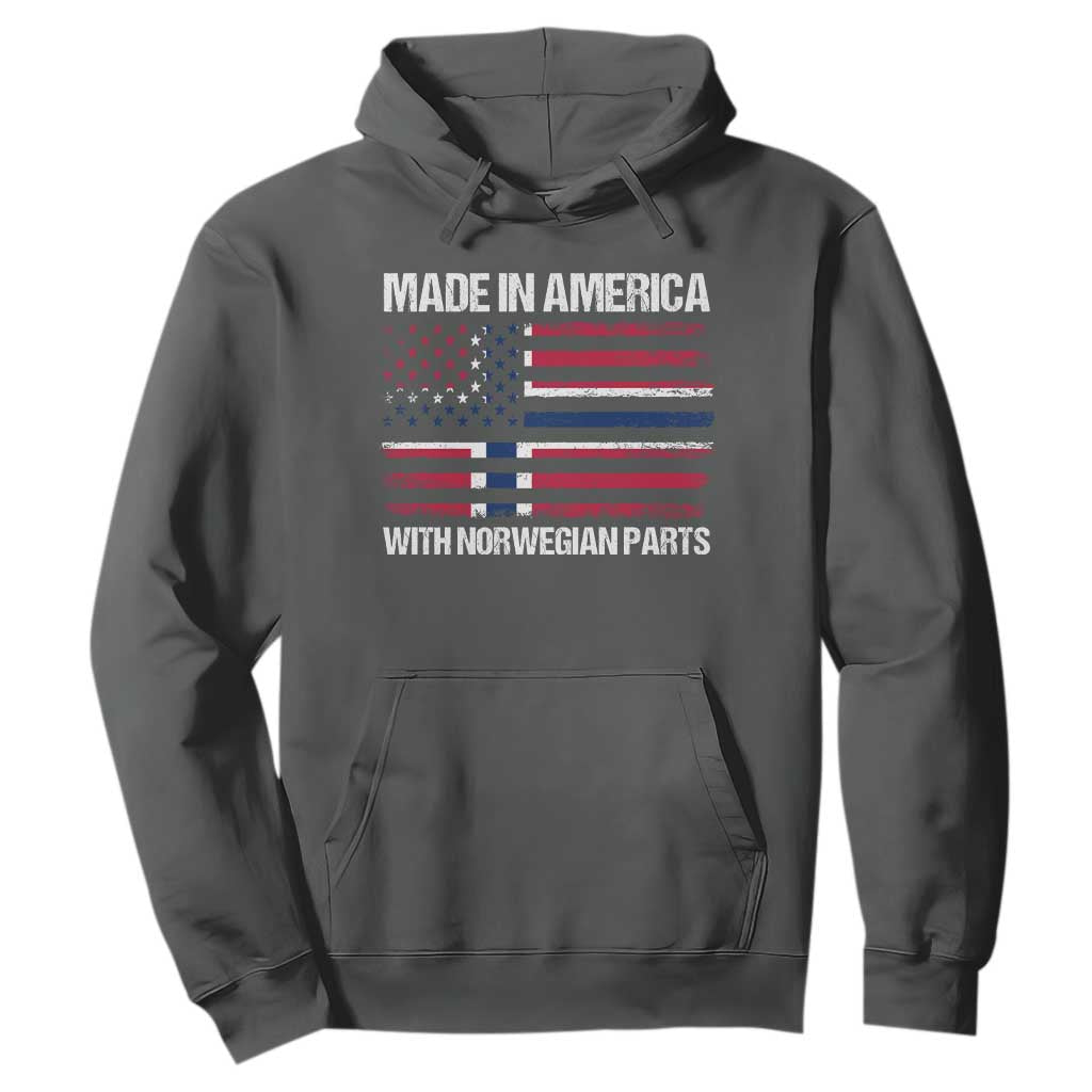 Made in America with Norwegian Parts Hoodie Half American Flag USA Norway Pride TS14 Dark Heather Print Your Wear