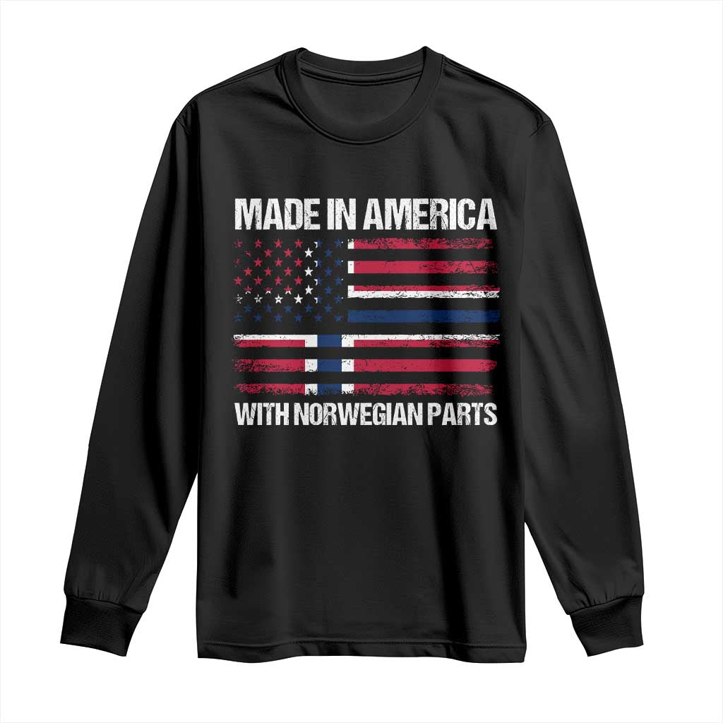 Made in America with Norwegian Parts Long Sleeve Shirt Half American Flag USA Norway Pride TS14 Black Print Your Wear