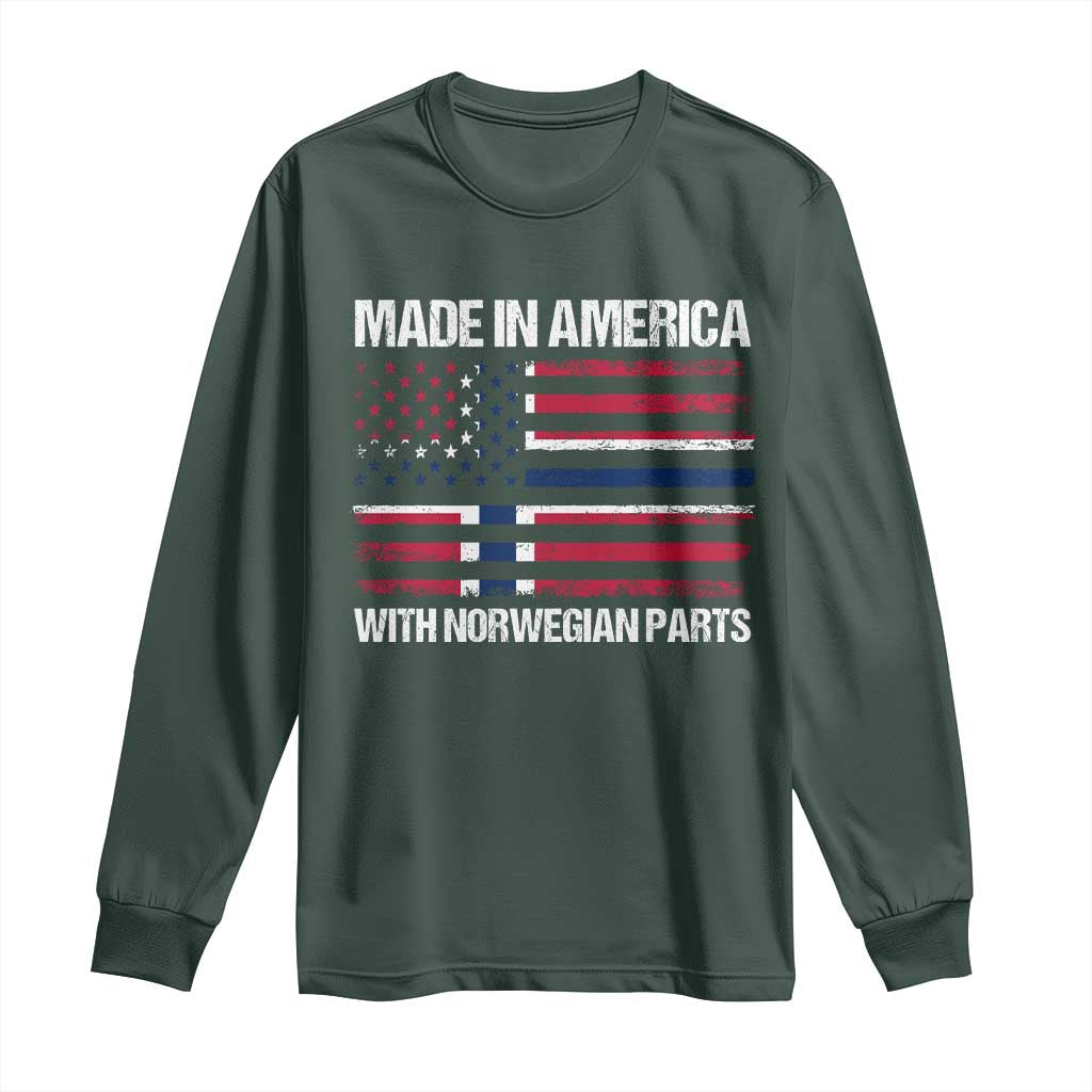 Made in America with Norwegian Parts Long Sleeve Shirt Half American Flag USA Norway Pride TS14 Dark Forest Green Print Your Wear