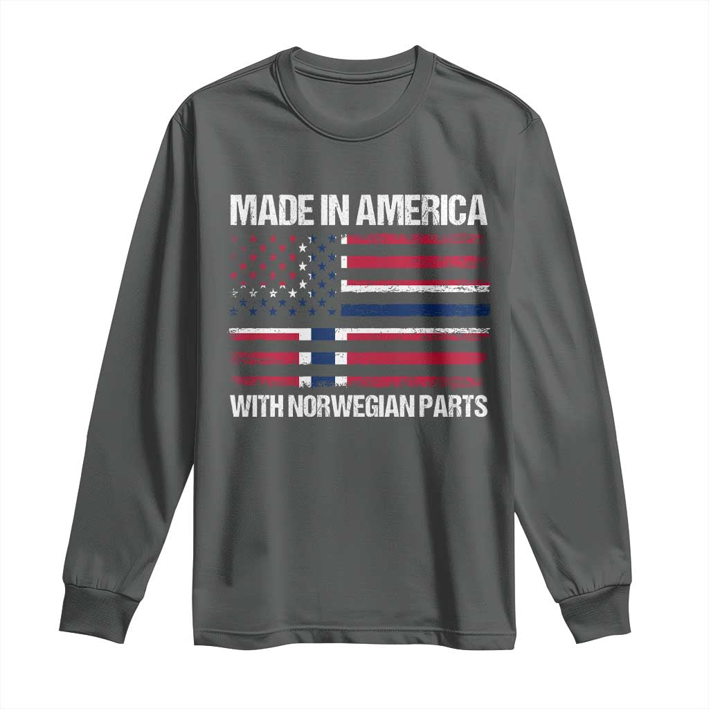 Made in America with Norwegian Parts Long Sleeve Shirt Half American Flag USA Norway Pride TS14 Dark Heather Print Your Wear
