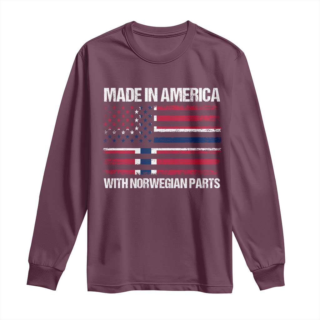 Made in America with Norwegian Parts Long Sleeve Shirt Half American Flag USA Norway Pride TS14 Maroon Print Your Wear