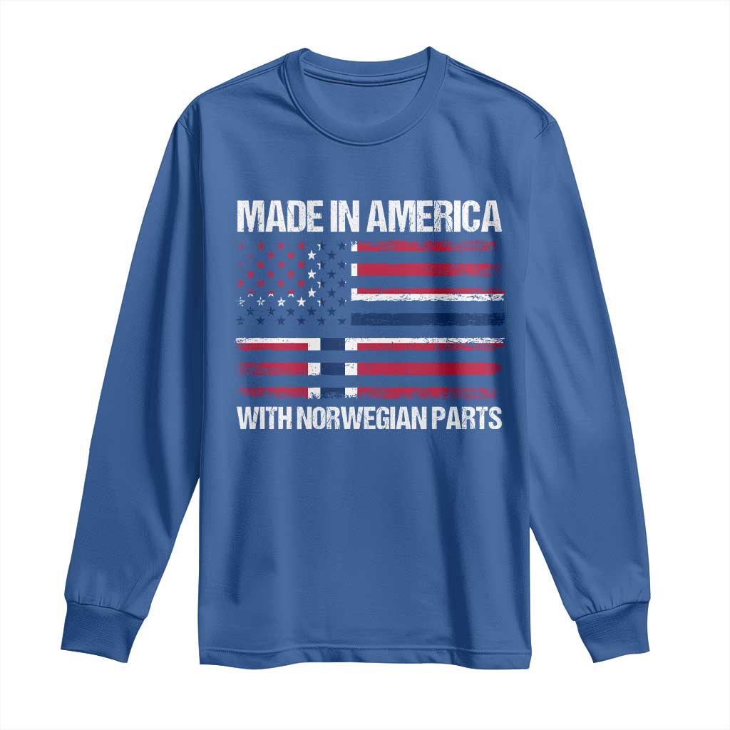 Made in America with Norwegian Parts Long Sleeve Shirt Half American Flag USA Norway Pride TS14 Royal Blue Print Your Wear