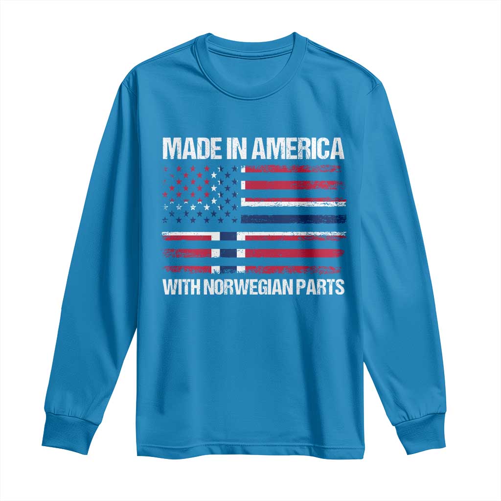 Made in America with Norwegian Parts Long Sleeve Shirt Half American Flag USA Norway Pride TS14 Sapphire Print Your Wear