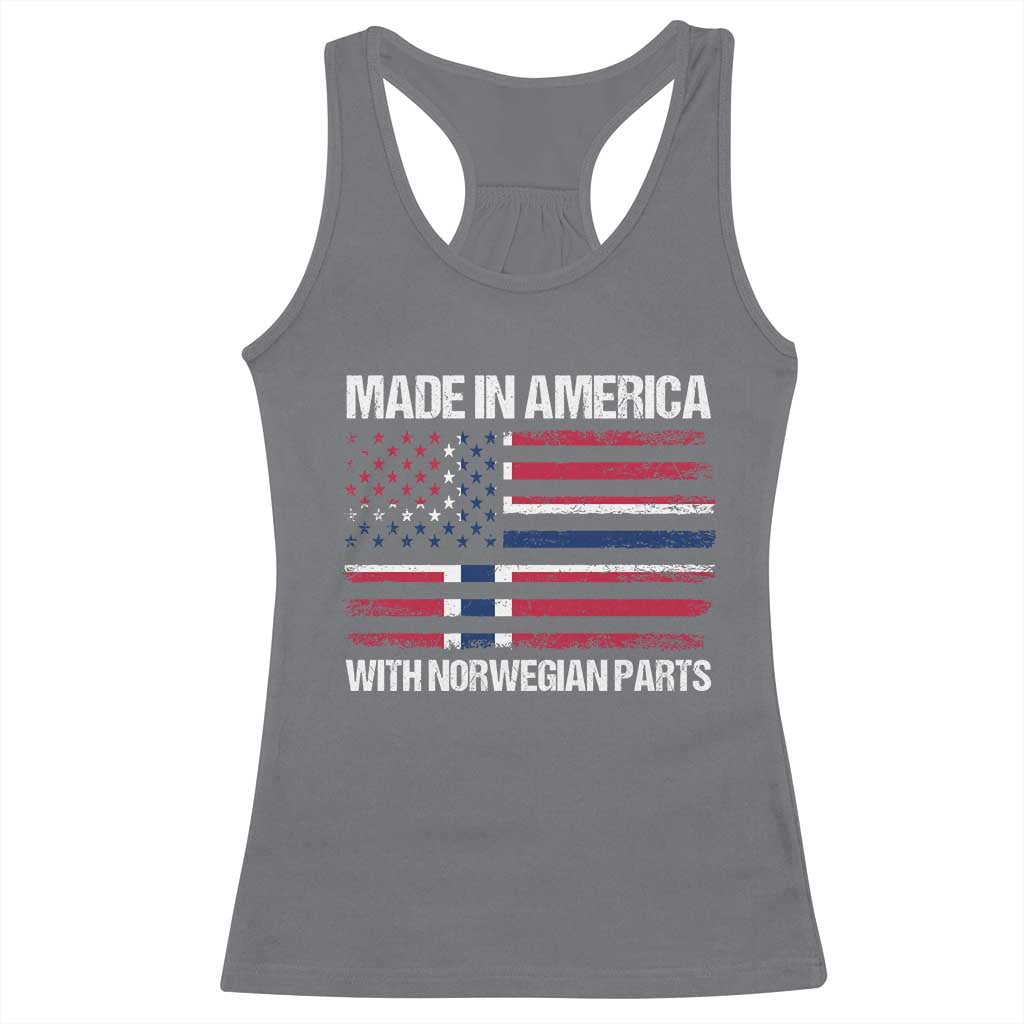 Made in America with Norwegian Parts Racerback Tank Top Half American Flag USA Norway Pride TS14 Charcoal Print Your Wear