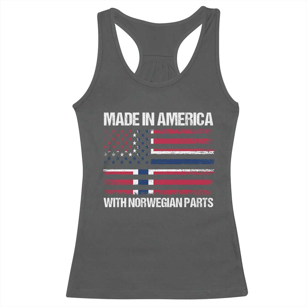 Made in America with Norwegian Parts Racerback Tank Top Half American Flag USA Norway Pride TS14 Dark Heather Print Your Wear