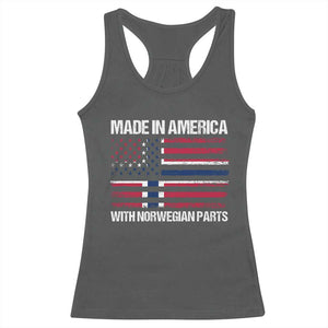 Made in America with Norwegian Parts Racerback Tank Top Half American Flag USA Norway Pride TS14 Dark Heather Print Your Wear