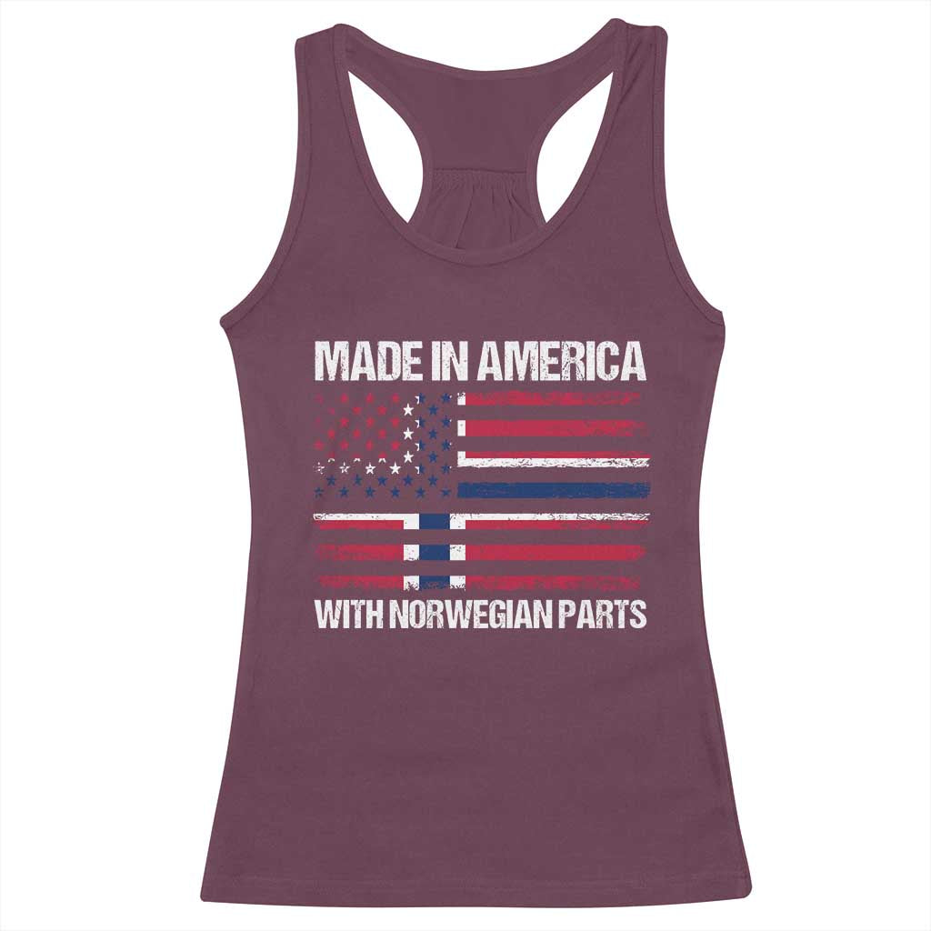 Made in America with Norwegian Parts Racerback Tank Top Half American Flag USA Norway Pride TS14 Maroon Print Your Wear