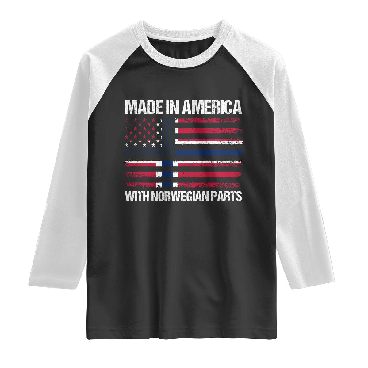 Made in America with Norwegian Parts Raglan Shirt Half American Flag USA Norway Pride TS14 Black White Print Your Wear