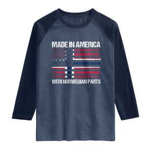 Made in America with Norwegian Parts Raglan Shirt Half American Flag USA Norway Pride TS14 Heather Denim Navy Print Your Wear