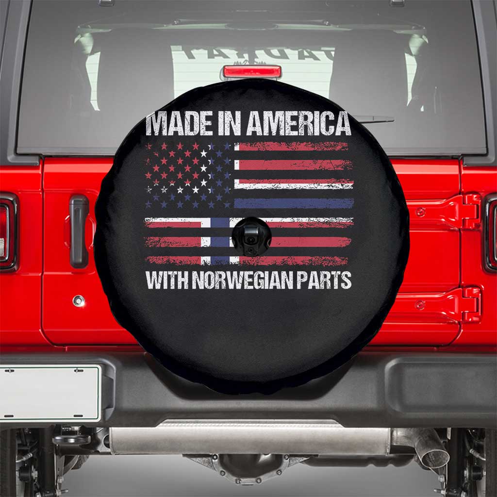 Made in America with Norwegian Parts Spare Tire Cover Half American Flag USA Norway Pride TS14 Black Print Your Wear